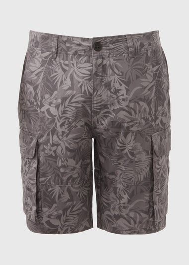 Grey Basic Print Cargo Shorts
