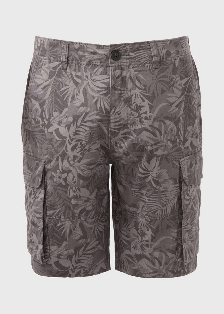 Grey Basic Print Cargo Shorts