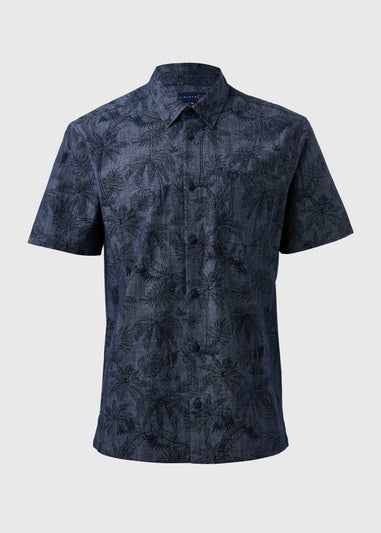 Lincoln Navy Indigo Leaf Print Shirt