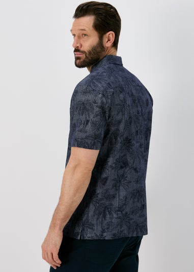 Lincoln Navy Indigo Leaf Print Shirt