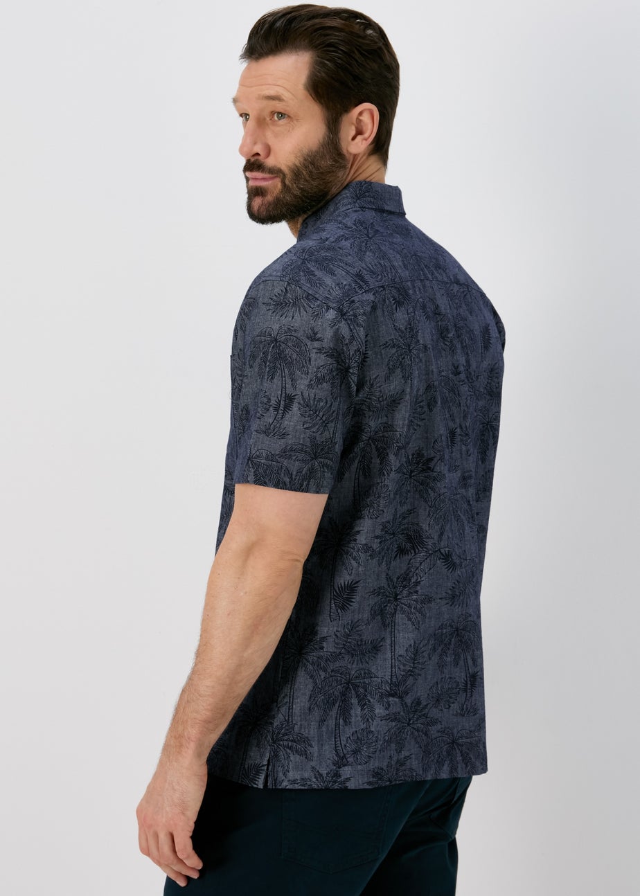 Lincoln Navy Indigo Leaf Print Shirt