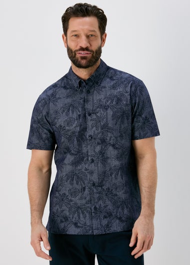 Lincoln Navy Indigo Leaf Print Shirt