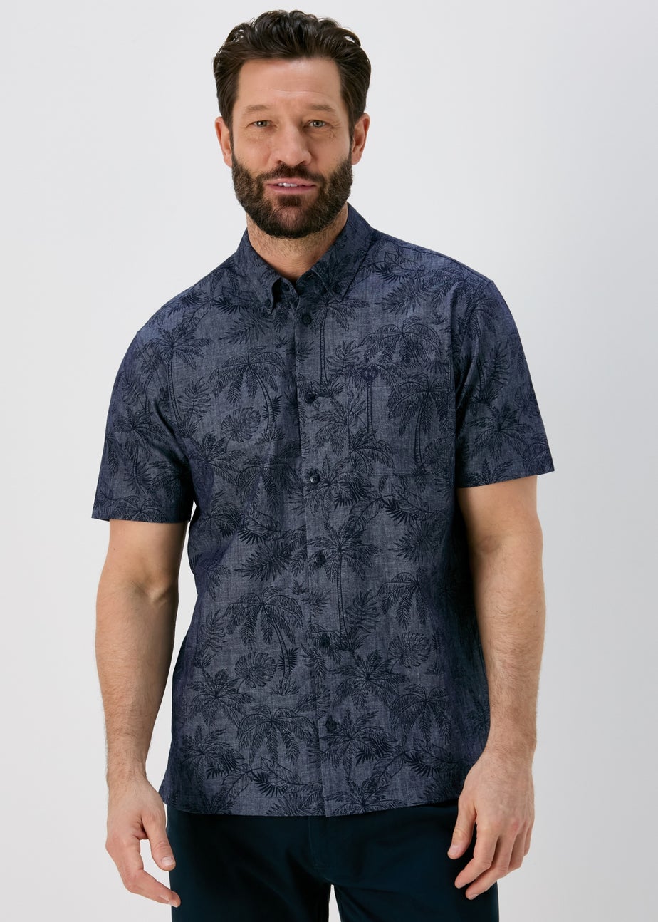 Lincoln Navy Indigo Leaf Print Shirt
