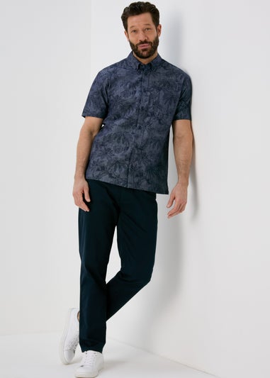 Lincoln Navy Indigo Leaf Print Shirt