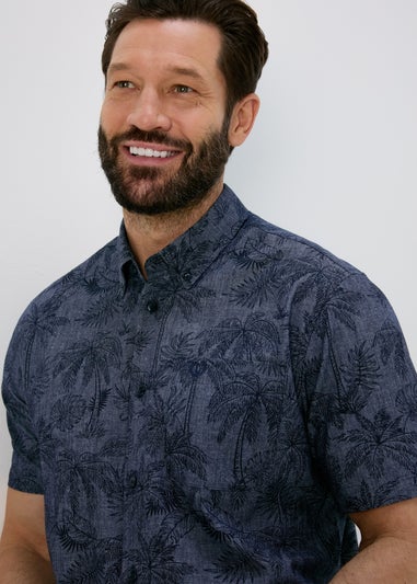 Lincoln Navy Indigo Leaf Print Shirt