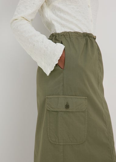 Khaki Cargo Utility Midi Skirt