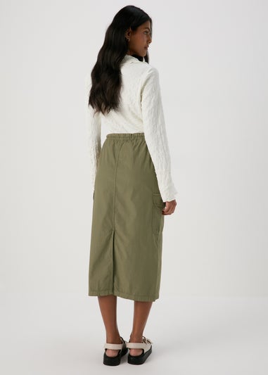 Khaki Cargo Utility Midi Skirt