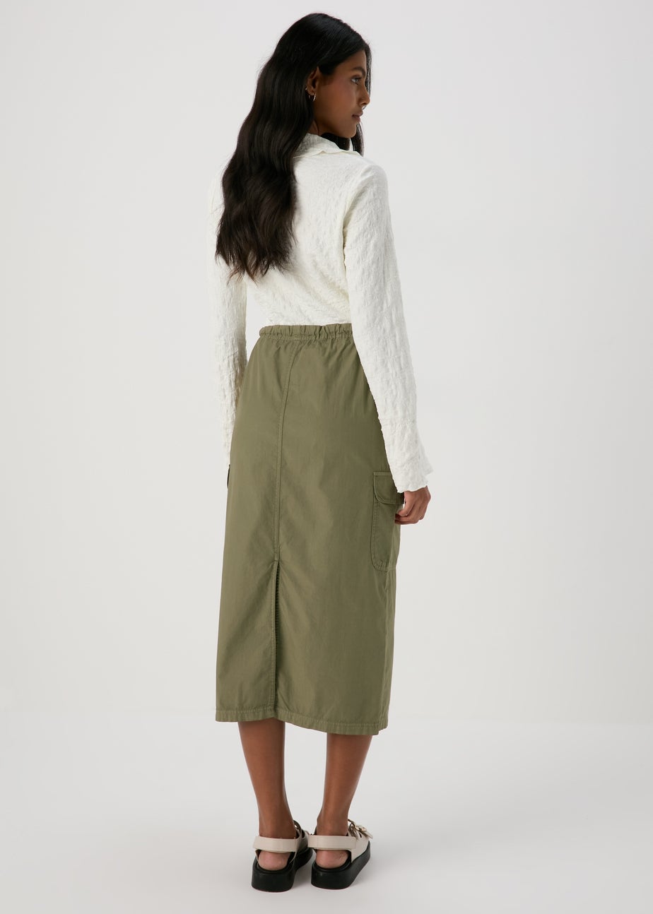 Khaki Cargo Utility Midi Skirt