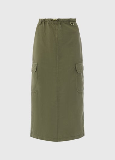 Khaki Cargo Utility Midi Skirt