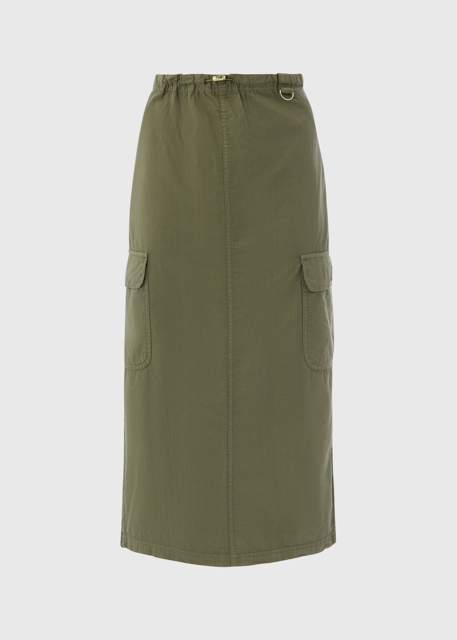 Khaki Cargo Utility Midi Skirt