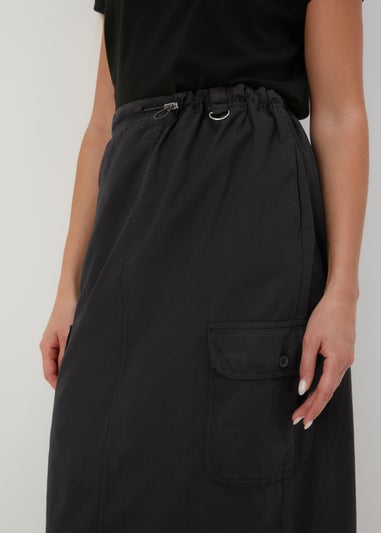 Black Cargo Utility Midi Skirt