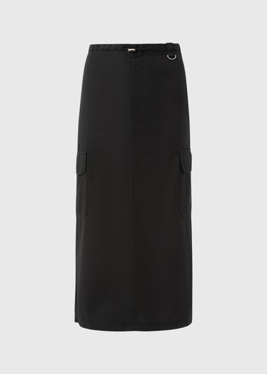 Black Cargo Utility Midi Skirt