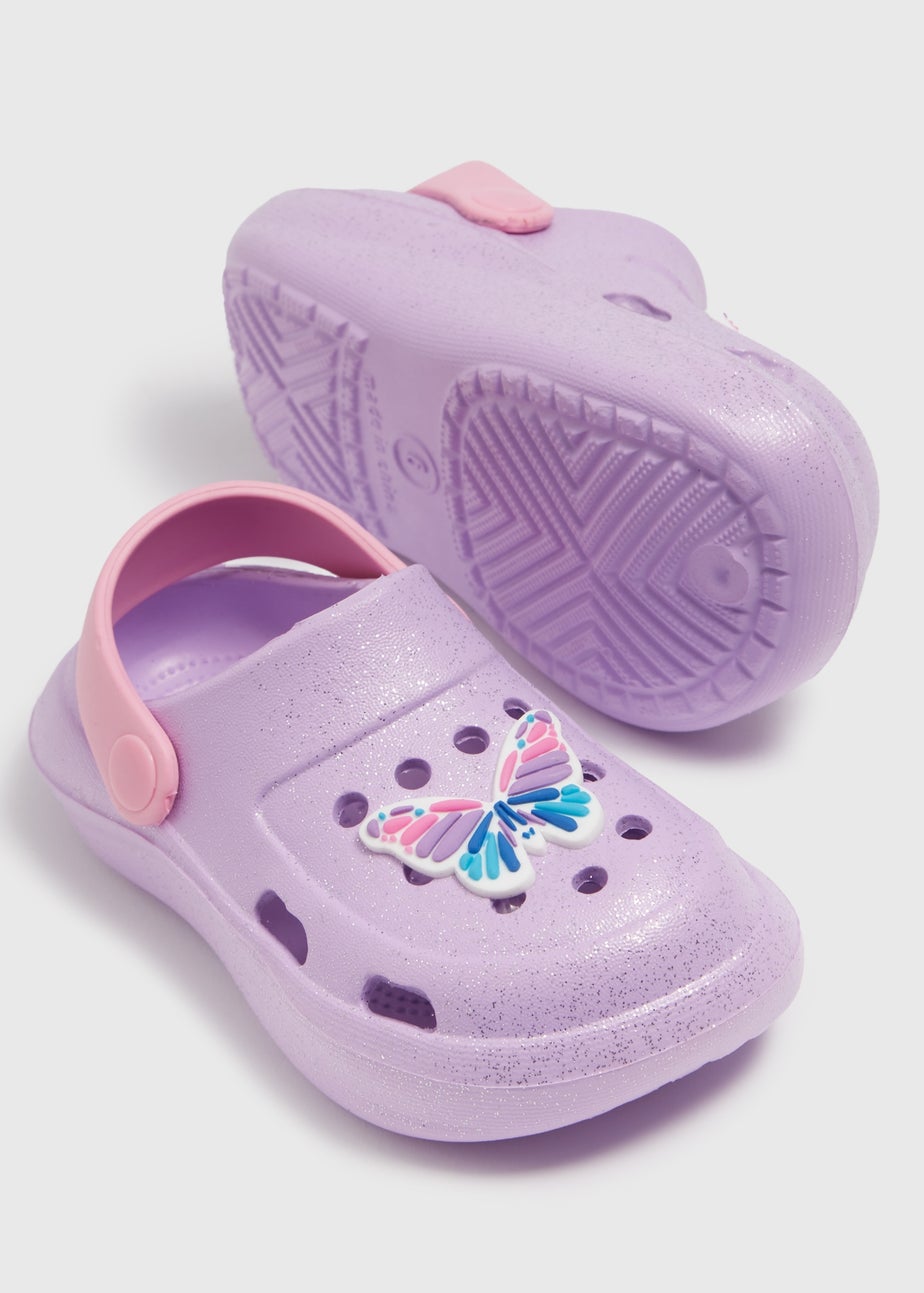 Girls Lilac Butterfly Badge Clogs (Younger 4-12)