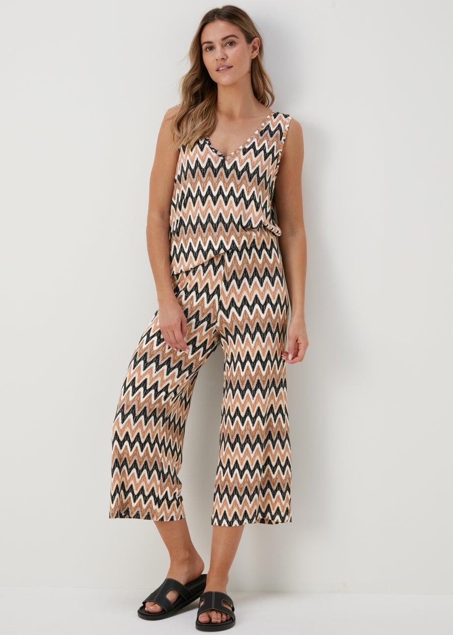 Beige Co Ord Cropped Wide Leg Trousers