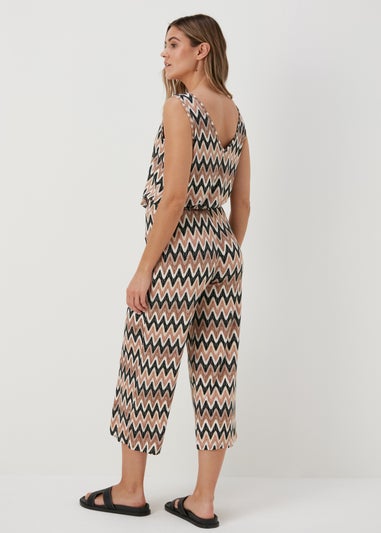 Beige Co Ord Cropped Wide Leg Trousers