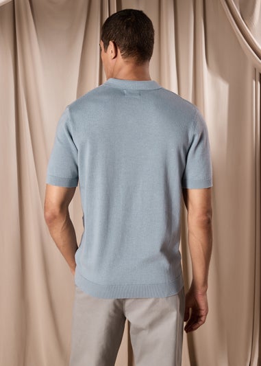 Blue Pointelle Smart Knitted Polo