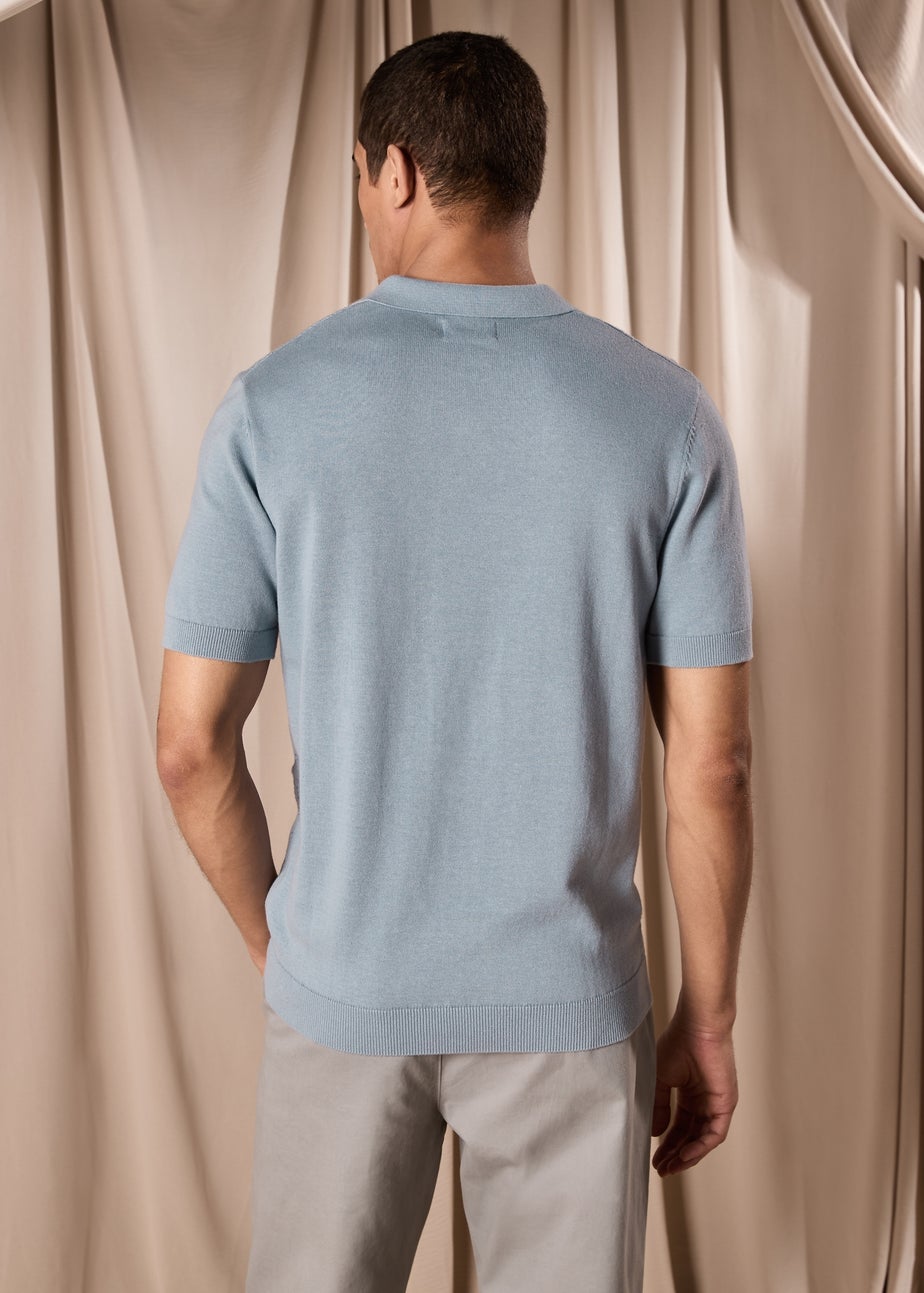 Blue Pointelle Smart Knitted Polo
