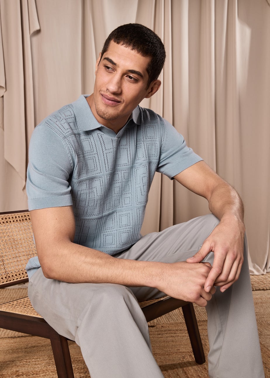 Blue Pointelle Smart Knitted Polo