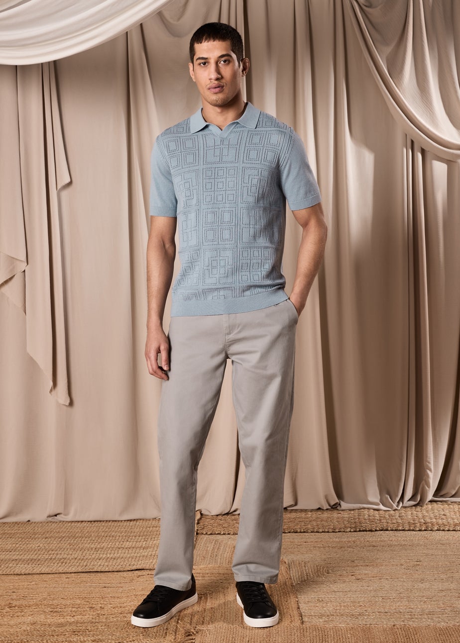 Blue Pointelle Smart Knitted Polo