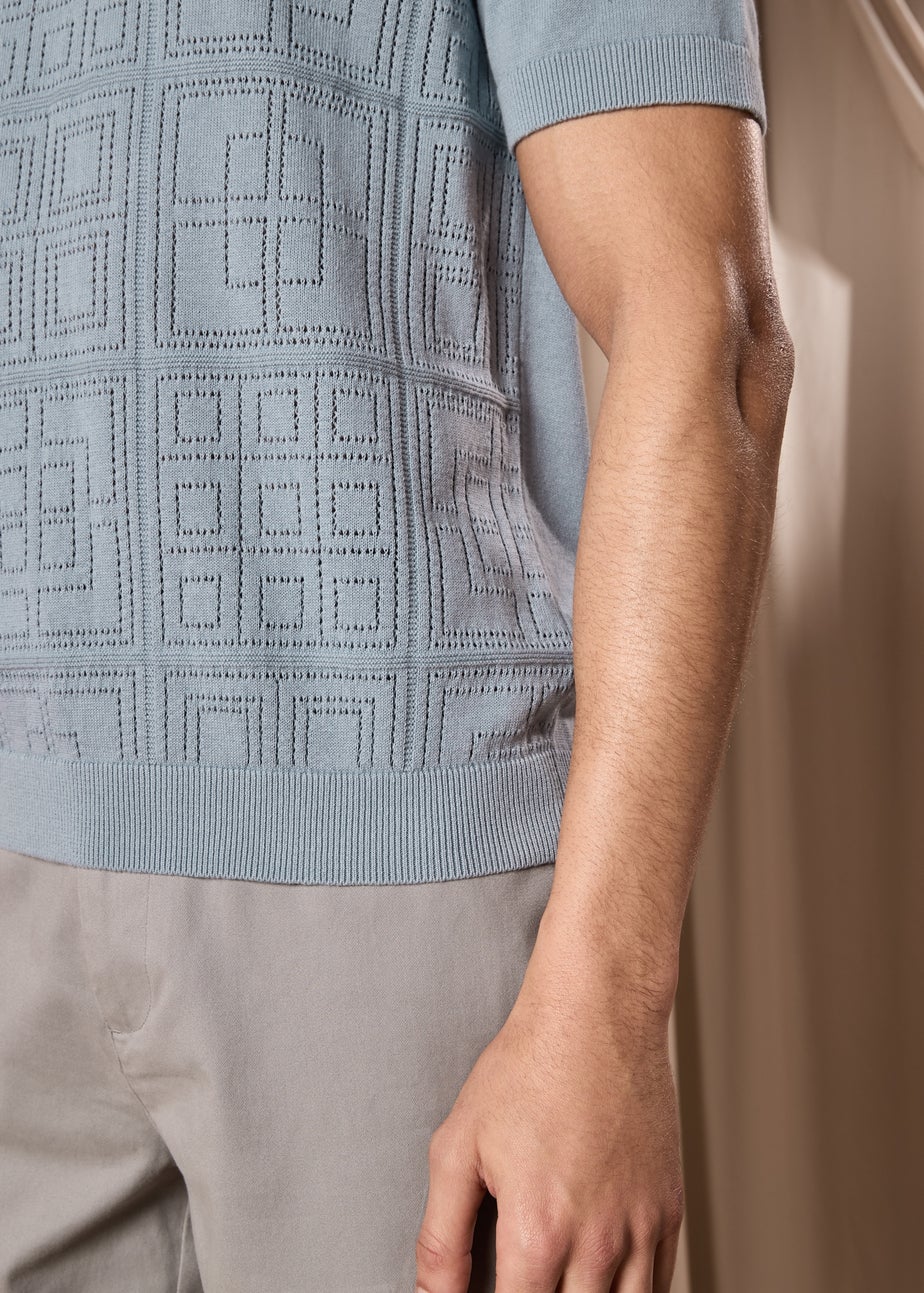 Blue Pointelle Smart Knitted Polo