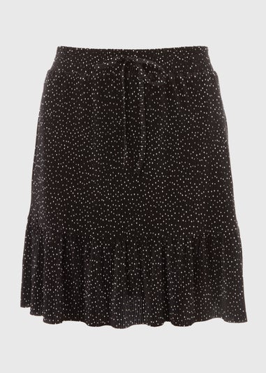 Black Spot Print Plisse Mini Skirt