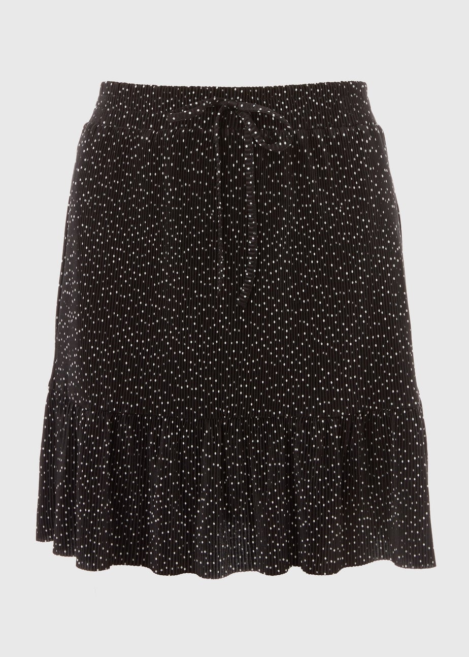 Black Spot Print Plisse Mini Skirt