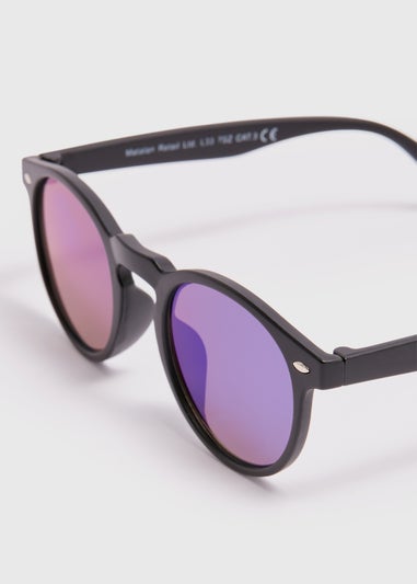 Kids Black & Blue Round Lens Sunglasses