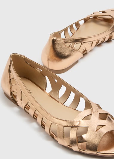 Gold Peep Toe Flat Sandals