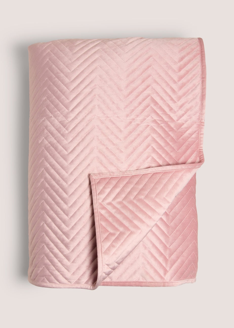 Pink Velvet Quilted Bedspread (235x235cm)