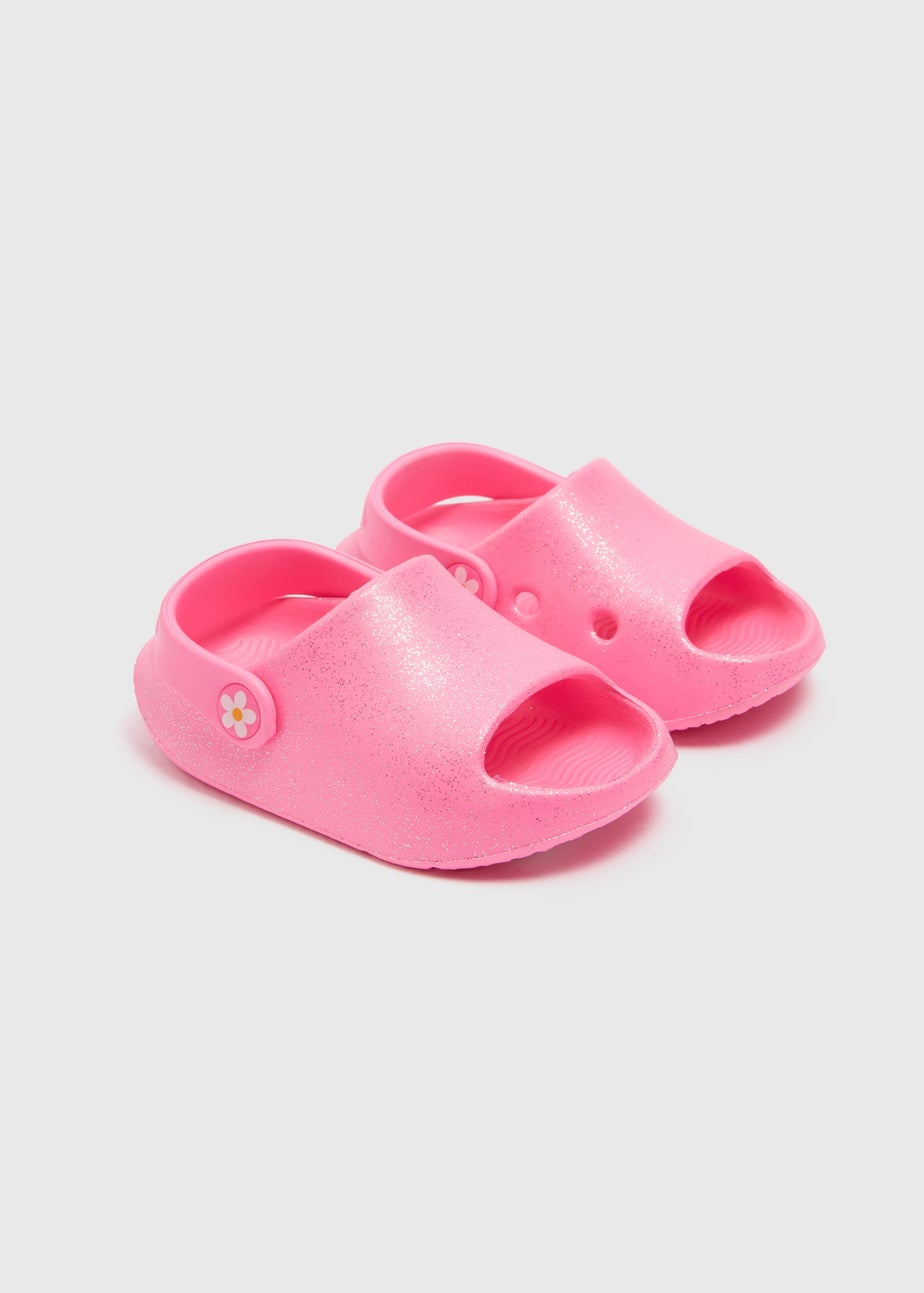 Girls Pink Glitter Cloud Sliders (Younger 4-9)