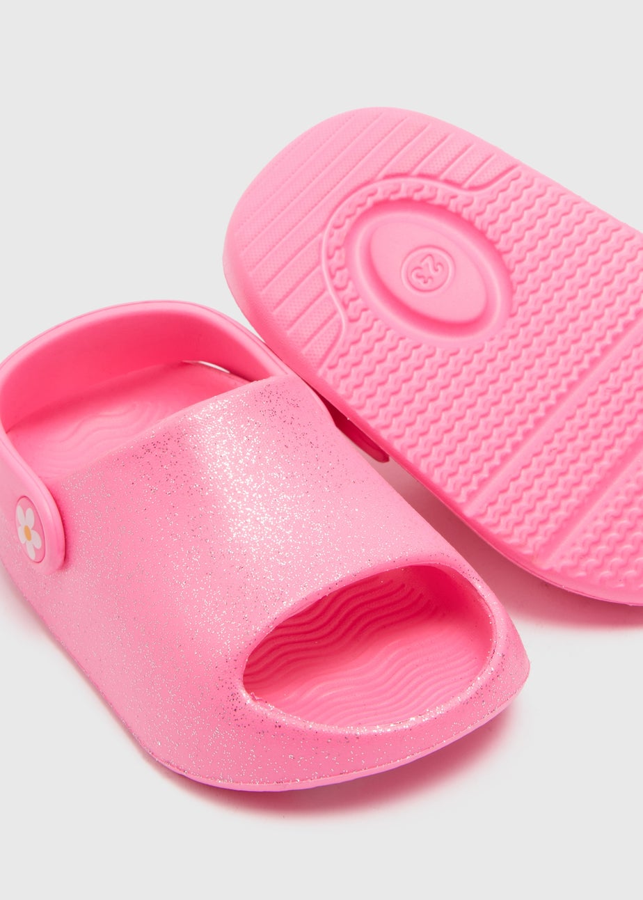 Girls Pink Glitter Cloud Sliders (Younger 4-9)