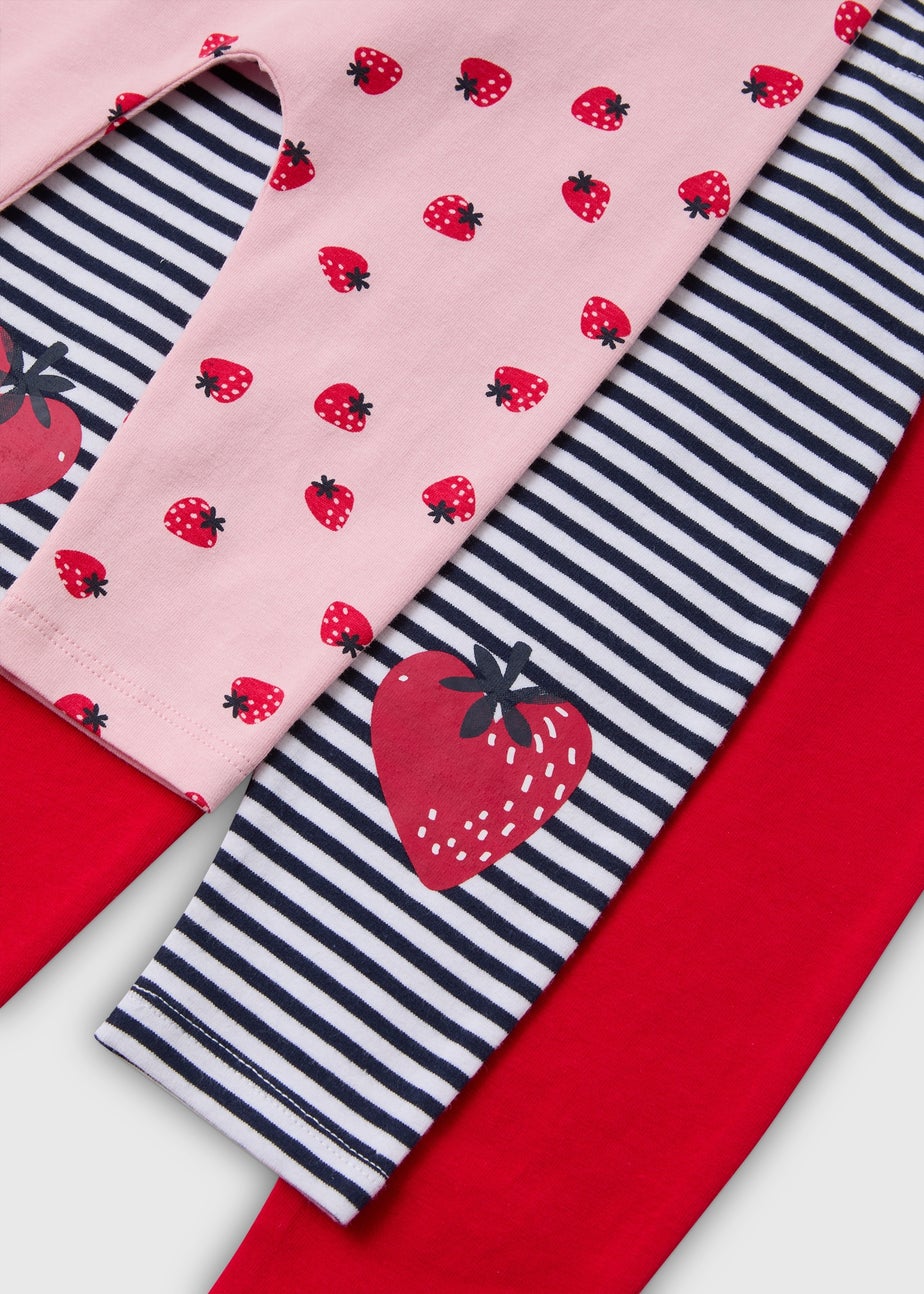 3 Pack Girls Red Strawberry Leggings (Newborn-23mths)