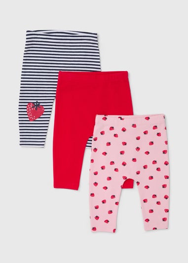 3 Pack Girls Red Strawberry Leggings (Newborn-23mths)