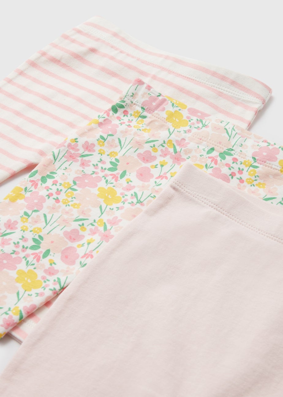 3 Pack Girls Pink Floral Leggings (6-23mths)