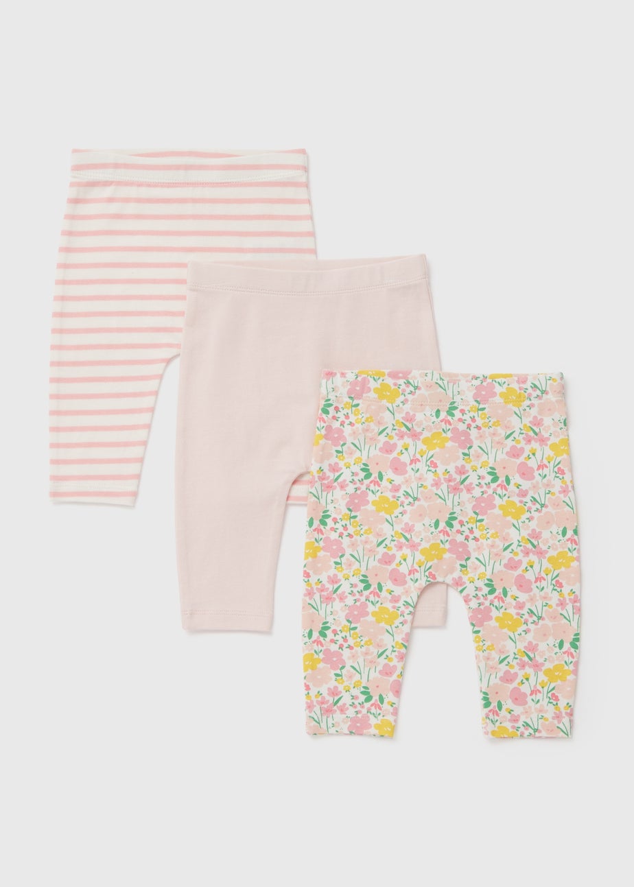 3 Pack Girls Pink Floral Leggings (6-23mths)