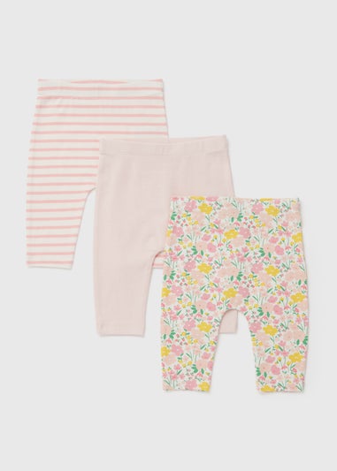 3 Pack Girls Pink Floral Leggings (6-23mths)