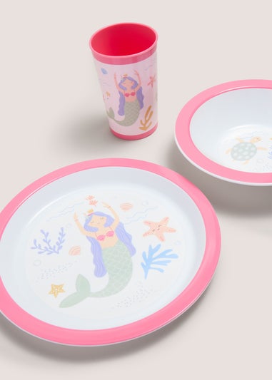 Kids Pink 3 Piece Mermaid Dinner Set