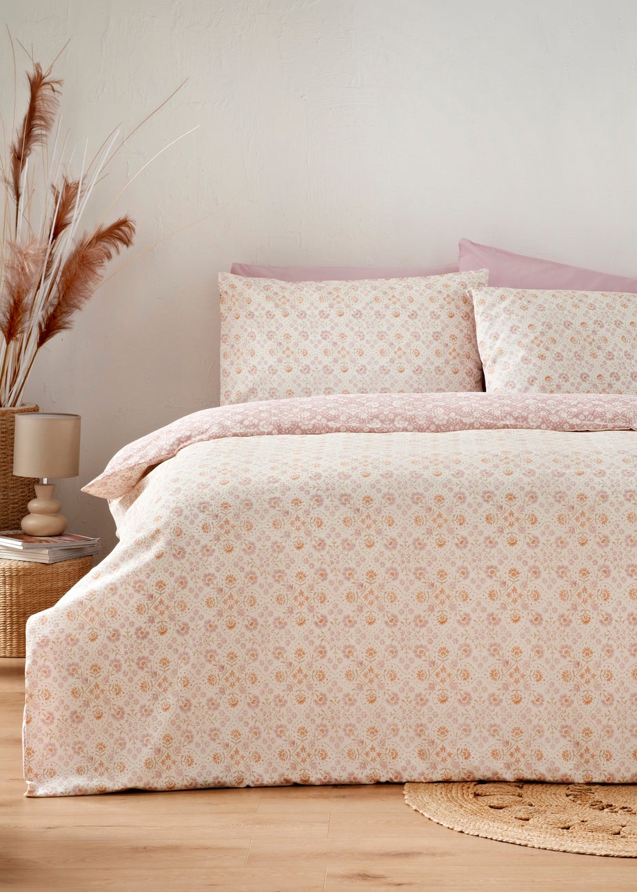 Pink Artisan Tile Seersucker Duvet Set
