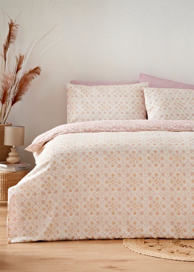 Pink Artisan Tile Seersucker Duvet Set