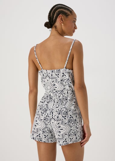 White & Blue Floral Print Co Ord Shorts