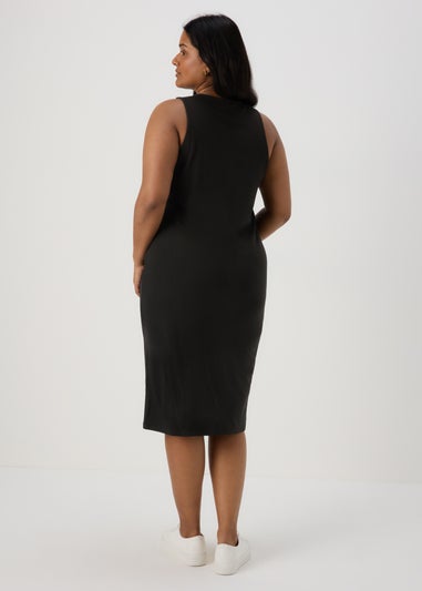 Black Racer Ribbed Midi Dress