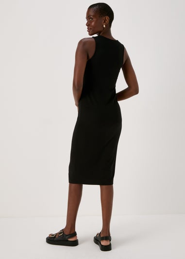 Black Racer Ribbed Midi Dress