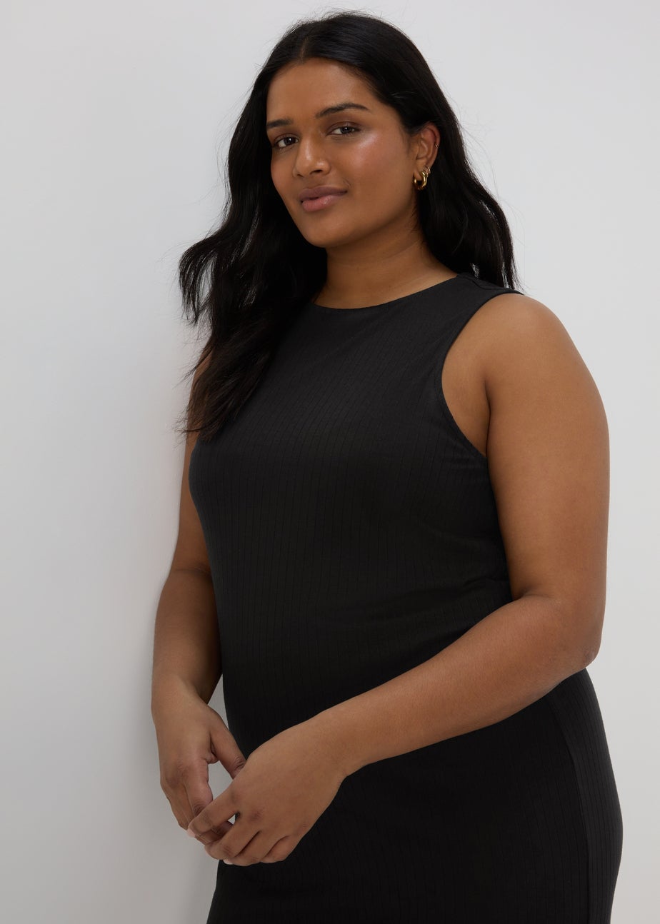 Black Racer Ribbed Midi Dress