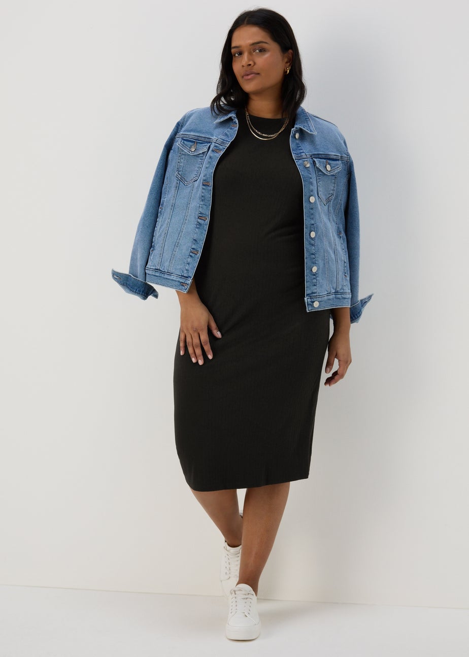 Black Racer Ribbed Midi Dress