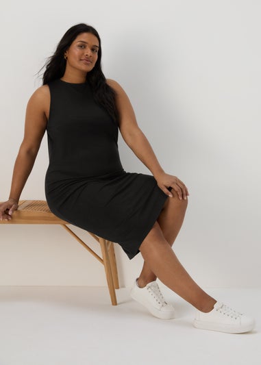 Black Racer Ribbed Midi Dress