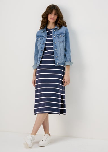 Navy Stripe Jersey Midi Dress