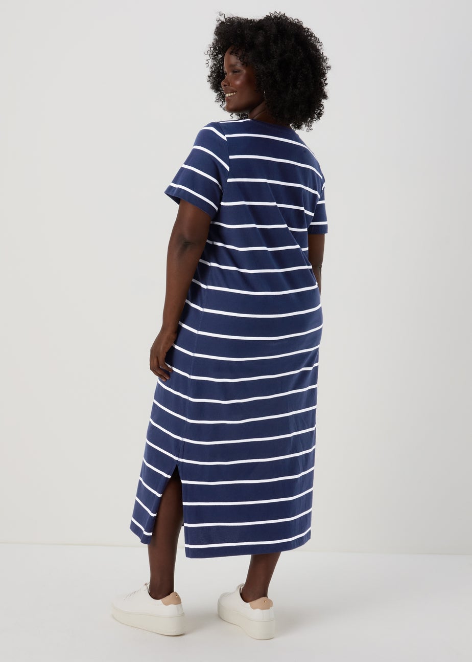 Navy Stripe Jersey Midi Dress