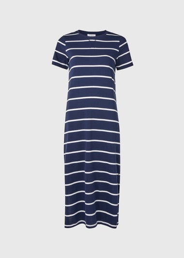Navy Stripe Jersey Midi Dress