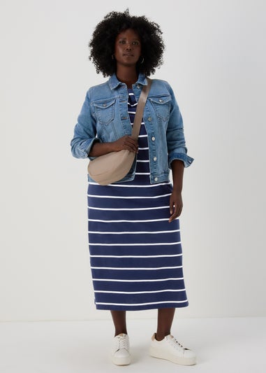 Navy Stripe Jersey Midi Dress