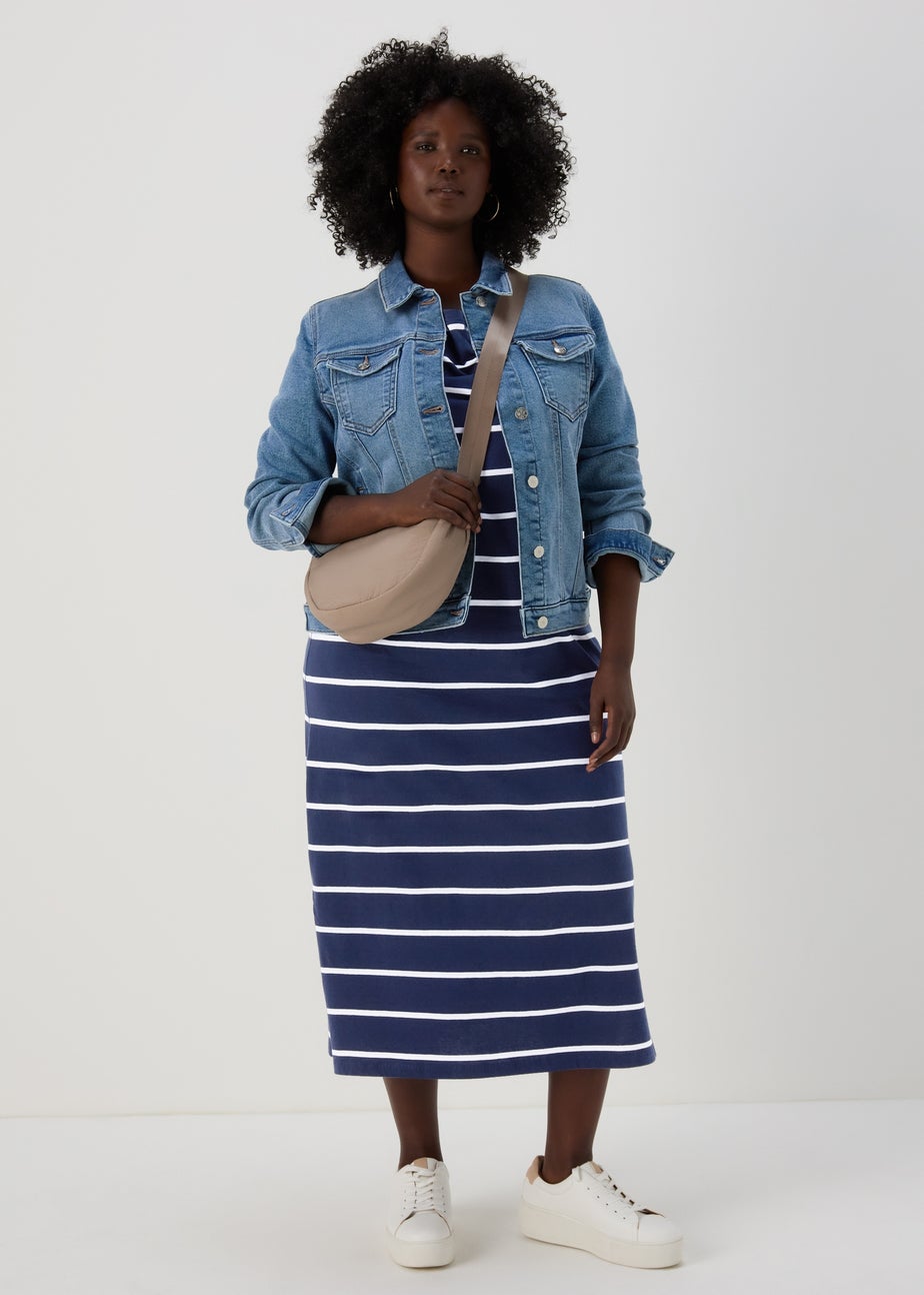 Navy Stripe Jersey Midi Dress